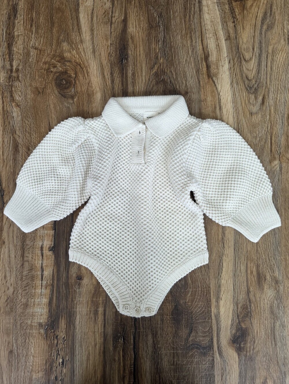 Monbebe Puff Sleeve Cream Knit Sweater Romper Size 6-12 M